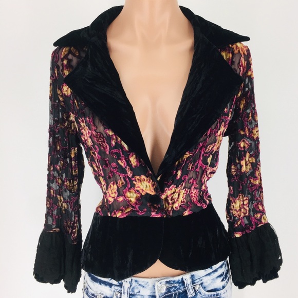 Alberto Makali Jackets & Blazers - Alberto Makali Black Purple Velvet Lace Blazer